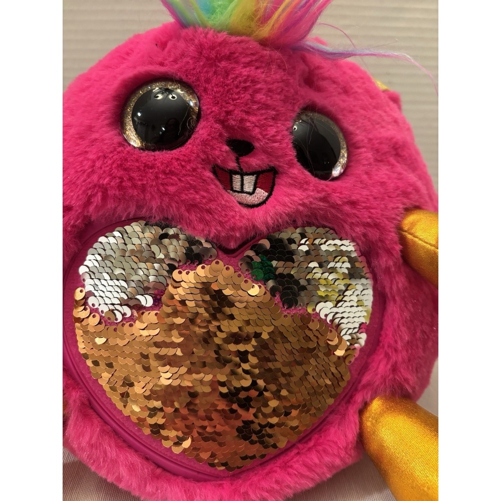 9" Rainbocorn Bright Pink Bunny Rabbit Unicorn Rainbow Hair Glitter Eyes Plush - Picture 2 of 8
